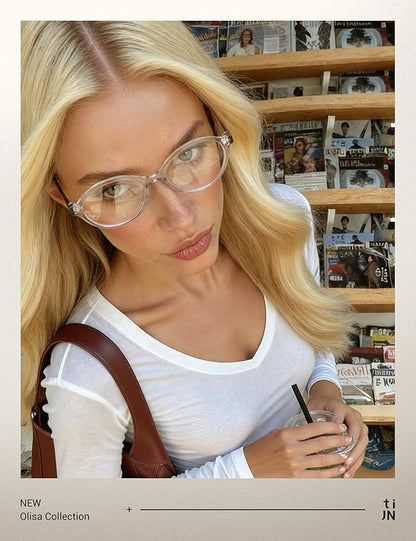 TIJN Olisa Blue Light Blocking Glasses for Women Men,Oval Glasses Frame Bluelight Glasses for Gaming/Computer/Screen