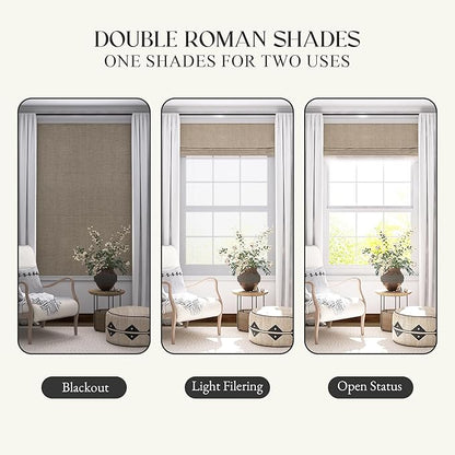 Motorized Day Night Roman Shades with Remote, Cordless Smart Blackout or Light Filtering Double Roman Blinds, Automatic Window Blinds for Home, Office, 57" W x 64" H