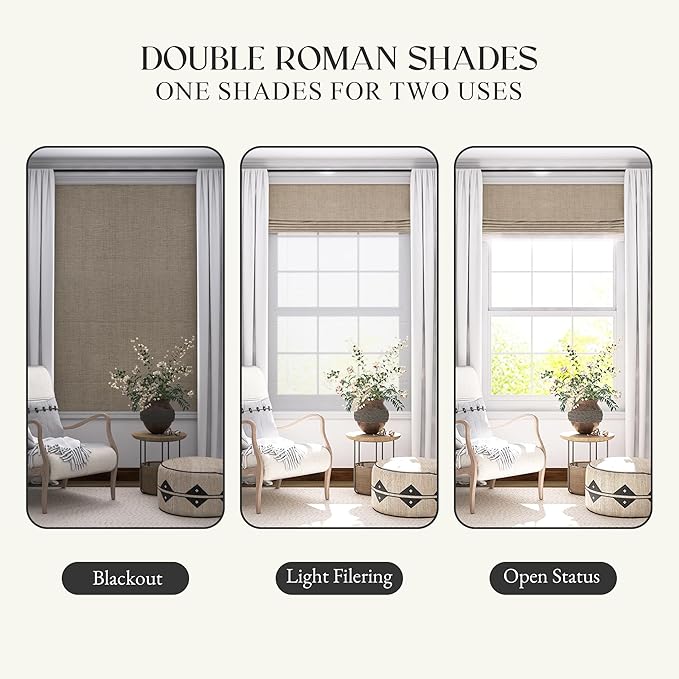 Motorized Day Night Roman Shades with Remote, Cordless Smart Blackout or Light Filtering Double Roman Blinds, Automatic Window Blinds for Home, Office, 65" W x 72" H