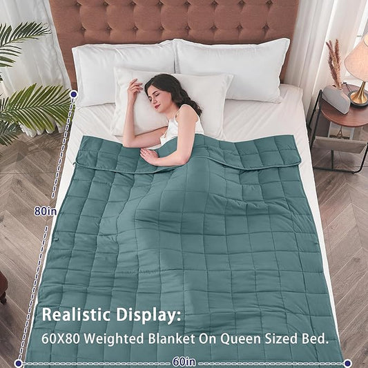 yescool Weighted Blanket for Adults (20 lbs, 60” x 80”, Teal) Cooling Heavy Blanket for Sleeping Perfect for 190-210 lbs, Queen Size Breathable Blanket with Premium Glass Bead, Machine Washable