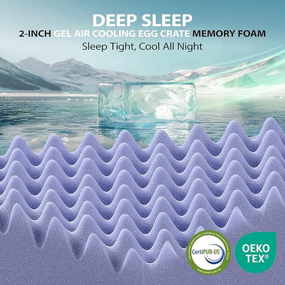 downluxe 4 Inch Twin Memory Foam Mattress Topper Pro Dual Layer 2 Inch Cooling Gel Egg Crate Memory Foam Plus 2 Inch Pillow Top Medium Firm with Deep Pocket