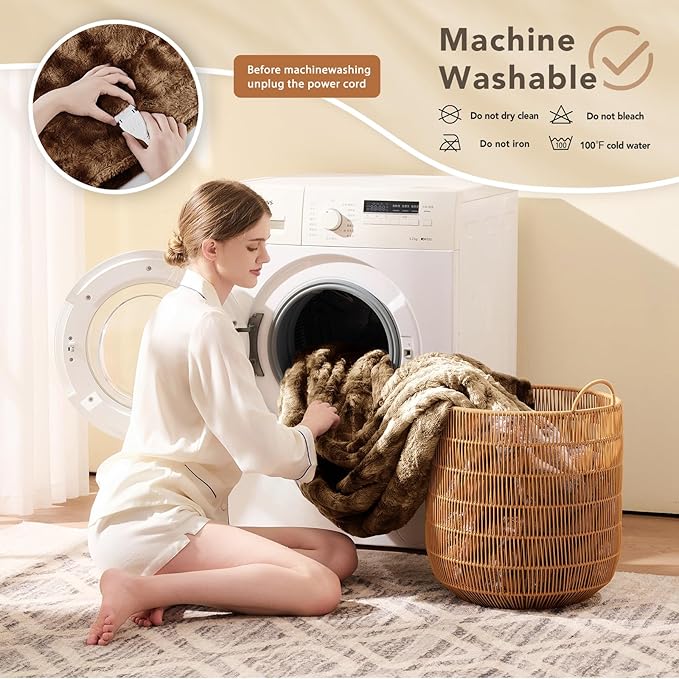 Homemate Electric Heated Blanket Queen Size - 84"x90" Heating Blanket Queen Size Dual Control 1/2/4/6/8 Hours Auto-Off 10 Heat Level Over-Heat Protection Luxury Faux Fur Sherpa ETL Certification