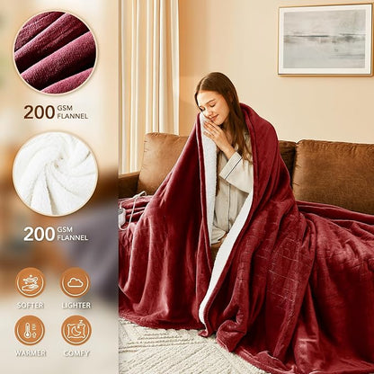 Homemate Electric Heated Blanket Queen - 84"x90" Heating Bed Blankets Throw with 10 Heating Levels 8 Hours Auto Off Fast Heating Over-Heated Protection Ultra Soft Warm Flannel ETL Certified Red