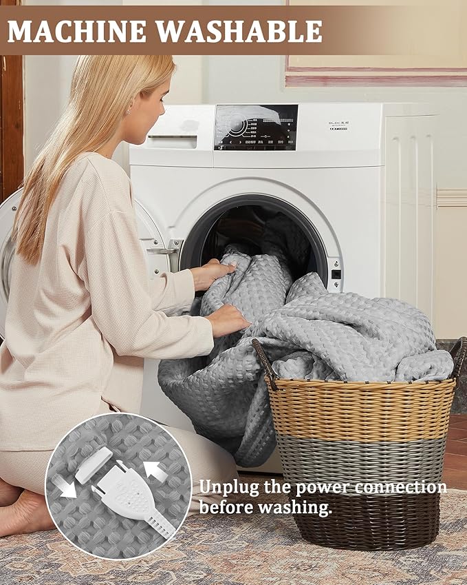 CAROMIO Heated Blanket Full Size, Waffle Weave Electric Blanket Throw with LCD Controller, Fast Heating, 10 Heat Levels & 1-12H Time Settings, ETL Certified, Machine Washable, Grey, 72" x 84"