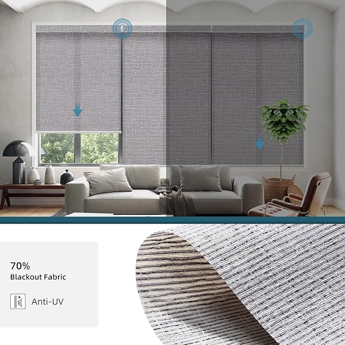 Motorized Roller Shades,70% Blackout Motorized Light Filtering Shades Compatible with Homekit Alexa Google,Smart Blind with Remote,Electric Shades for Home Office,Texure Rock Grey