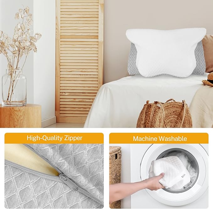 Misiki Contour Memory Foam Pillow, Cervical Pillow for Neck Pain Relief, Ergonomic Pillow for Sleeping, Orthopedic Neck Pillow with Washable Cover, Bed Pillows for Side, Back, Stomach Sleepers