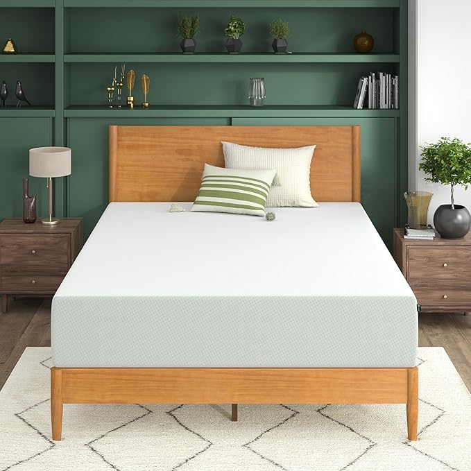 Zinus 12 Inch Green Tea Memory Foam Mattress, Queen, Fiberglass Free, Patented Custom Contour Support, Sturdy Base Foam, CertiPUR-US Certified, Mattress in A Box, White