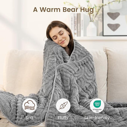 Sherpa Fleece Adult Weighted Blanket Great for Sleep, 15 lbs Dual Sided Soft Fuzzy Heavy Blankets for Couch Bed Sofa, Cozy Warm Fluffy Arched Jacquard Throw for Winter (Grey, 60" x 80", 15 Pounds)
