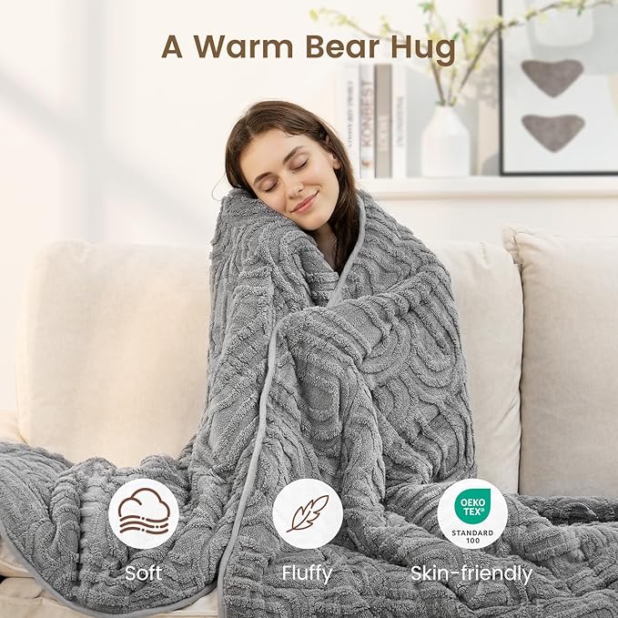 Sherpa Fleece Adult Weighted Blanket Great for Sleep, 15 lbs Dual Sided Soft Fuzzy Heavy Blankets for Couch Bed Sofa, Cozy Warm Fluffy Arched Jacquard Throw for Winter (Grey, 48" x 72", 15 Pounds)