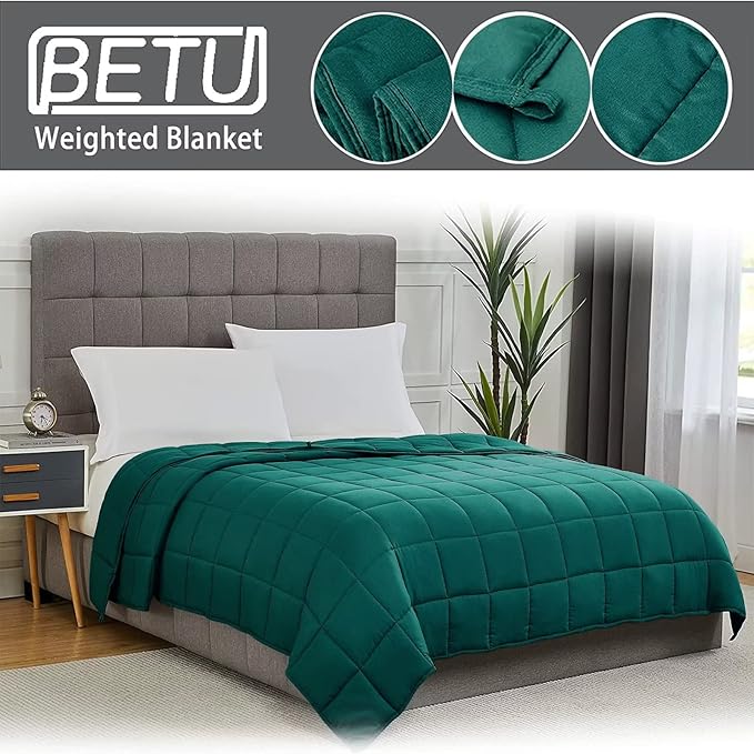 Green Weighted Blanket for Adults 12lbs, 48"x72", Twin Full Size Cooling Heavy Throw Blanket for 110-130lbs, Microfiber Soft Thick Big Blankets Weighted Comforter Breathable Gift for Sleeping