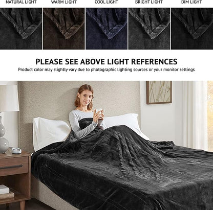 Beautyrest Heated Electric Blanket for Cold Weather, Fast Heating Heated Blanket, Auto Shut Off, Virtually Zero EMF, Multi Heat Setting, UL Certified, Black Queen (90 inx84 in)