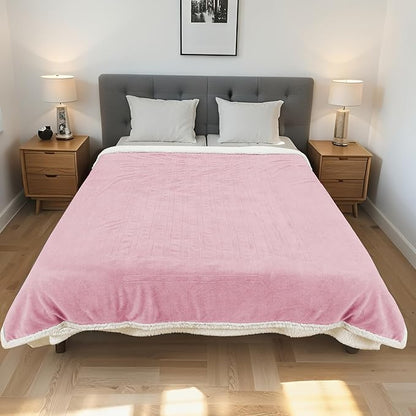 Electric Heated Blanket Twin Size 62"x84" - Dual-Sided with Microplush & Sherpa Fabric, 4 Heat Settings & 10 Hours Auto Off, Machine Washable - Light Pink