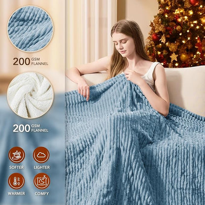 Homemate Heated Blanket Electric Throw - 50"x60" Heating Blanket Throw 1/2/4/6/8 Hours Auto-Off 10 Heat Levels Over-Heat Protection Soft Flannel Sherpa ETL Certification