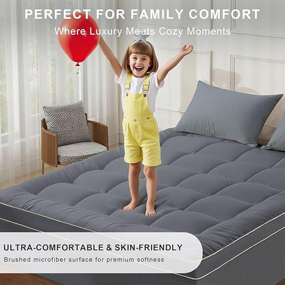 3 Inch Mattress Topper Queen Size Breathable Filled Soft Fluffy Supportive for Back Pain Relief, Bed Mattress Pad Pillow Topper with Extra Thick Padded Protector for 8"-21" Deep Pocket
