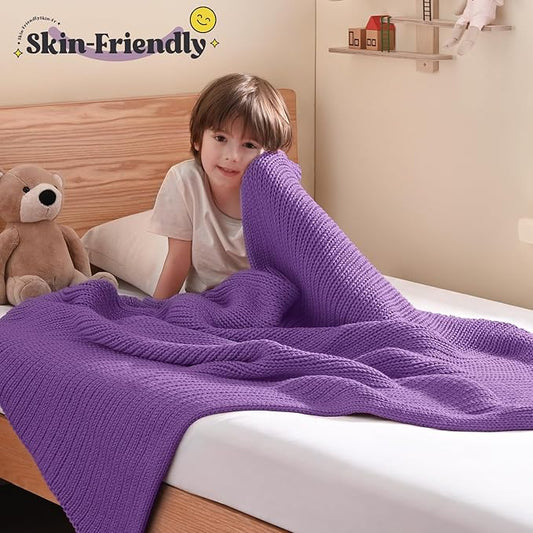 Guohaoi Knitted Weighted Blanket Kids (Purple 40"x60" 10lbs) No Beads Cooling Heavy Blanket, Home Decor Breathable Chunky Knit Throw Blanket for All-Season Use