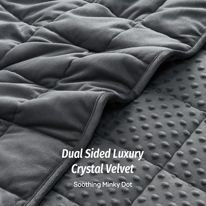 Wemore Minky Dot Weighted Blanket for Adults Twin Size 15 lb, Soft Heavy Blanket for Stress Relief and Sleep Promotion, Breathable Blanket for All-Season with Glass Beads, Dark Grey 48 x 72 inches