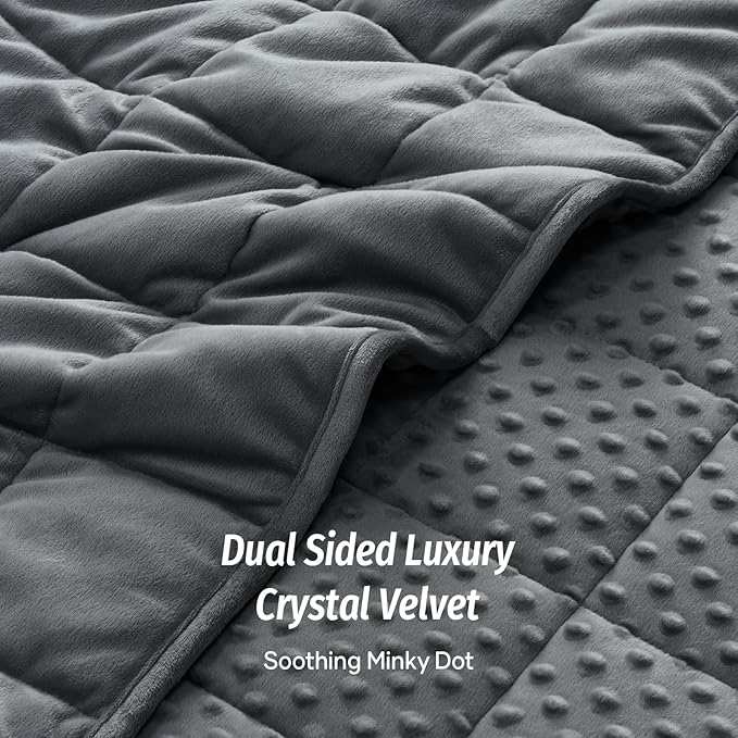 Wemore Minky Dot Weighted Blanket for Adults King Size 15 lbs, Soft Cozy Heavy Blanket for Bed and Couch, Breathable Blanket for All-Season with Glass Beads, Dark Grey 80 x 87 inches