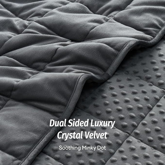 Wemore Minky Dot Weighted Blanket for Adults King Size 20 lbs, Soft Cozy Heavy Blanket for Bed and Couch, Breathable Blanket for All-Season with Glass Beads, Dark Grey 80 x 87 inches