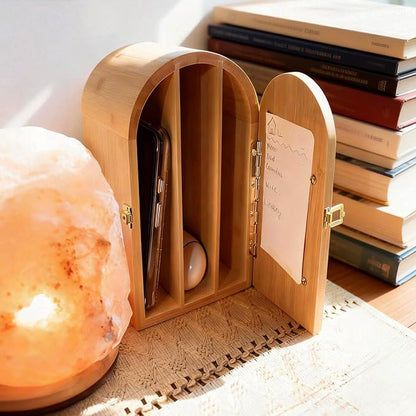 Bamboo Phone Jail with Lock, Phone Box for Family Time Cell Phone Lock Box with 3 Charging Holes, Self-Discipline Box Help People Focus Back