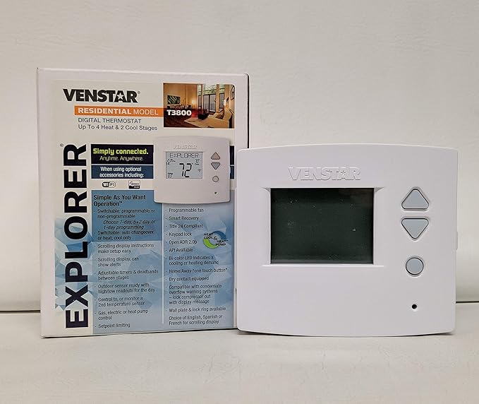 Venstar T3800 Residential Voyager WiFi Ready Thermostat - Works W/Alexa When WiFi Module Installed
