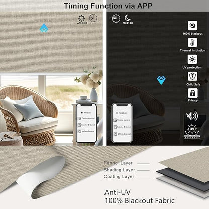 Aprilsmart Motorized Blinds with Remote,Compatible with Apple HomeKit Alexa Google Home- Voice and app Control,Motorized Roller Shades 100% Blackout Custom Size(Safari Biscuit-20)