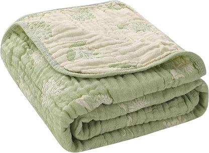 Ultra Soft Muslin Baby Blanket - Made with Organic Cotton, Earthy Botanicals Jacquard Swaddle & Crib Quilt, 43x43 (Sage Green Floral)