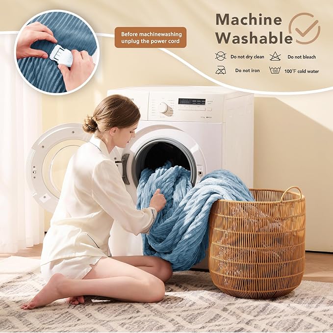 Homemate Heated Blanket Electric Throw - 50"x60" Heating Blanket Throw 1/2/4/6/8 Hours Auto-Off 10 Heat Levels Over-Heat Protection Soft Flannel Sherpa ETL Certification