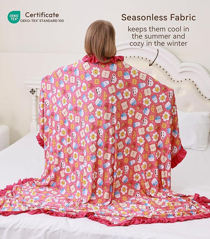 Premium Baby Blankets, Soft Viscose from Bamboo Blanket for Girls, Nursery Crib Bedding Quilt for Newborn and Toddler, Ruffle Blanket Cooling for Hot Sleepers, 50''x50'' Pink Breakfast