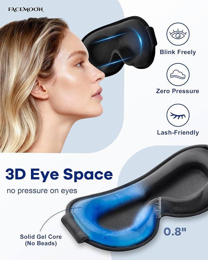3D Weighted Cooling Gel Eye Mask – 6oz Weighted Eye Mask for Sleeping, 100% Blackout Gentle Pressure Sleep Mask, Ice Cold Gel, Eye Care, Migraine & Headache, Anxiety Relief Items for Women Men