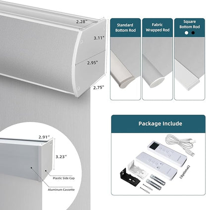 Motorized Light Filtering Roll Shades Work with HomeKit,Smart Blinds for Windows, Electric Blinds with Remote, APP/Voice Control, Automatic Solar Shades,1% Openness Aventus Light Grey