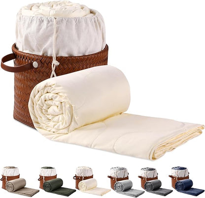 Silk Comforter Queen Size | 100% Mulberry Silk Fill with Organic Bamboo Viscose Shell | Summer Cooling Blanket for Hot Sleepers, Lightweight Breathable All-Season Bedding (Cream, 90"x90")