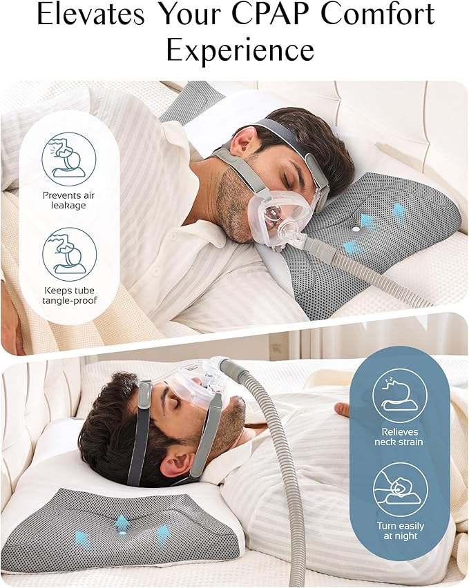CPAP Pillow for Side Sleeping, Sleep Apnea Pillow for All CPAP Masks Users to Reduce Air Leaks & Masks Pressure, Memory Foam Pillow with Cooling & Breathable Pillowcase for Side Back Sleeper