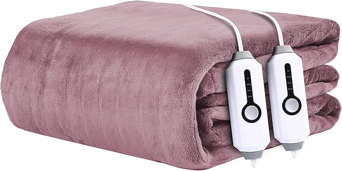 Electric Heated Blanket 84"x90" Queen Size - 4 Heat Settings & Dual Controllers, 10H Auto Shut Off, Ultra-Soft Coral Fleece Heated Blanket with Overheat Protection, Dark Pink
