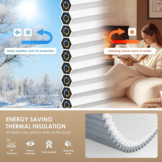 LazBlinds No Tools No Drill Cordless Cellular Shades, Light Filtering Honeycomb Shades for Home, Thermal Insulation Blinds for Windows, 38" W x 48" H, Dark Grey