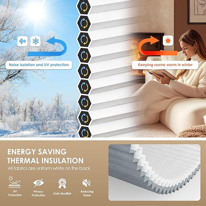 LazBlinds No Tools No Drill Cordless Cellular Shades, Light Filtering Honeycomb Shades for Home, Thermal Insulation Blinds for Windows, 26" W x 48" H, Dark Grey