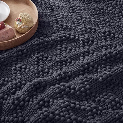 Knitted Weighted Blanket for Adult, Chunky Knit Weighted Throw for Sleep 60"*80" 17lbs, Cooling Breathable Machine Washable Heavy Blanket for Room Decor (Dark Grey, Queen)