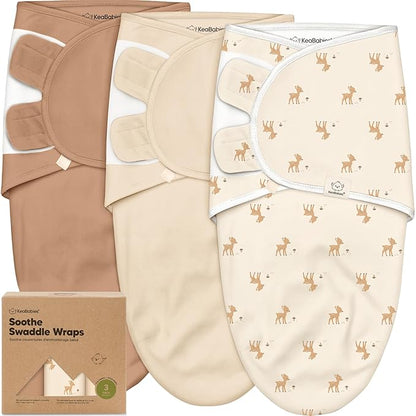 3-Pack Organic Baby Swaddle Sleep Sacks - Swaddles for Newborns, Infant 0-3 Months, Baby Girls, Boys, Soft & Snug Newborn Sleep Sack, Nursery Swaddling Blankets (Lil Fawn, OS)
