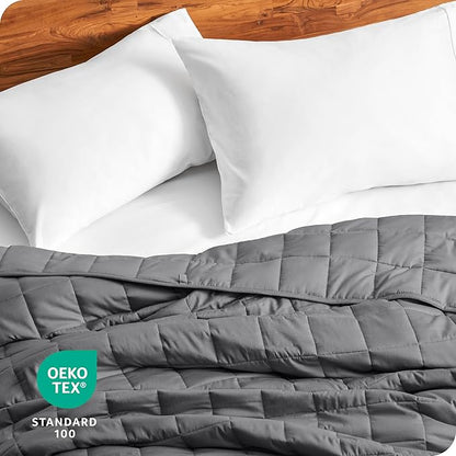 Bare Home Weighted Blanket Full or Queen Size 15lb (48" x 72") for Adults - All-Natural 100% Cotton - Premium Heavy Blanket Nontoxic Glass Beads (Grey, 48"x72")
