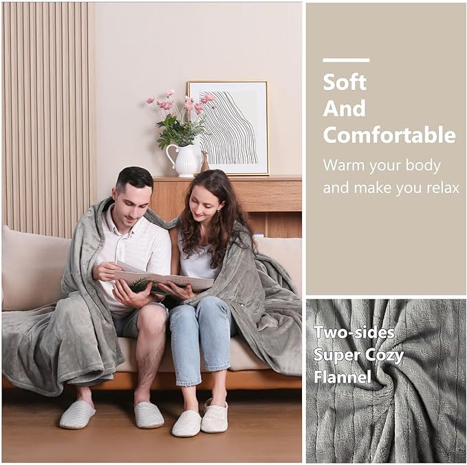 Tefici Heated Blanket Queen Size with Dual Control，Soft Flannel Electric Blanket Queen,Fast Heating with 3 Heat Levels,8 Hours Auto Off,Machine Washable, ETL&FCC Certified，84x90Inch，Gray