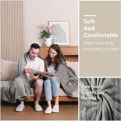 Tefici Heated Blanket Queen Size with Dual Control，Soft Flannel Electric Blanket Queen,Fast Heating with 3 Heat Levels,8 Hours Auto Off,Machine Washable, ETL&FCC Certified，84x90Inch，Gray