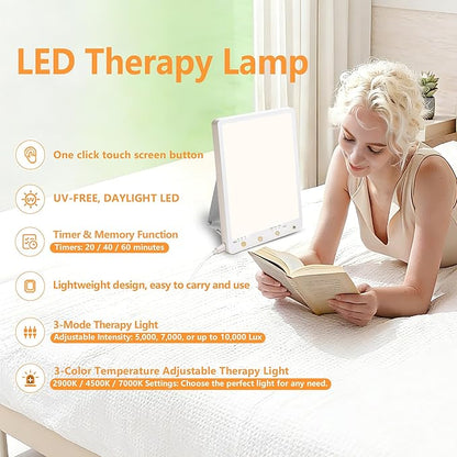 Light Therapy Lamp,10000 Lux Light Therapy Lamp -Full Spectrum Llight Therapy,3 Color Touch&Wall Mountable Daylight Therapy Lamp,Sunlight Lamp with Memory Function for Home & Office