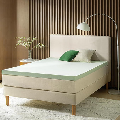 ZINUS 3 Inch Green Tea Memory Foam Mattress Topper, Dorm Bedding, Pressure-Relieving Layer, Ideal for Back Pain Relief, Compact WONDERBOX Packaging, CertiPUR-US Certified, Twin