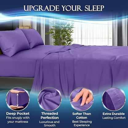 DECOLURE Cooling Sheets Full Set 4pcs - Luxurious & Ultra-Soft Full Size Cooling Sheets for Hot Sleepers - Comfortable Bamboo Viscose Microfiber Full Cooling Bed Sheets w/Deep Pockets (Purple)