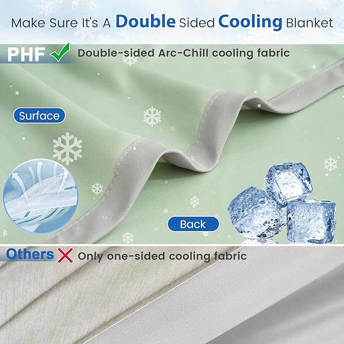 PHF Double Cooling Blanket for Hot Sleepers King Size, Arc-Chill Q-Max>0.5 with Double Cooling, Summer Blanket Absorbs Heat to Keep Cool All Night for Night Sweats (Green, 108''x90'')