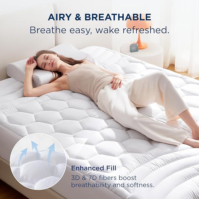 Bedsure RV King Mattress Pad - Quilted Fitted Mattress Topper Protector with 8-21 Inches Deep Pocket, Noiseless Bed Cover Padded for Camper and Motorhome, Machine Washable, White, 72x80 Inches