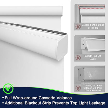BERISSA Motorized Blinds with Remote,Blackout Smart Blinds for Windows,Linen Fabric,Remote Control,Customized Automatic Shades,Electric Shades with USB/Solar Pannel.White