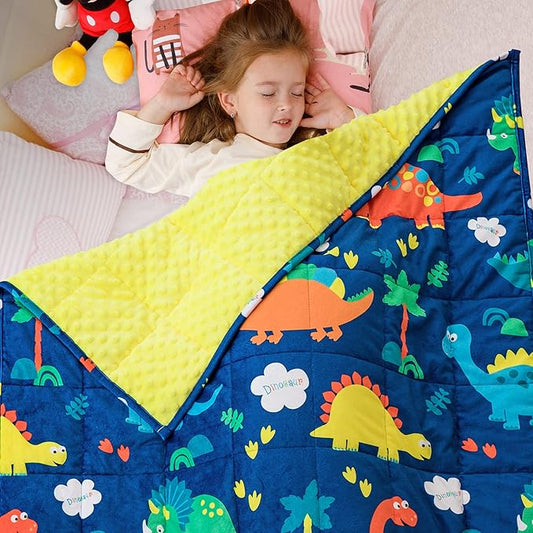 Sivio Weighted Blanket 7 lbs, Super Soft Crystal Velvet & Minky Dots Cartoon Patterns Reverise Heavy Throw, Heavy Blankets, 36 x 48 Inch Blue Dinosaur
