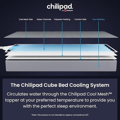 Chilipad Cube Bed Cooling System - Cooling & Heating Mattress Topper, Custom Bed Temperature, Cool Sleep Enhancement, Temp Range of 60-115°F, ME Half Cal King Bedsize (36" W x 84" L), Model CP508