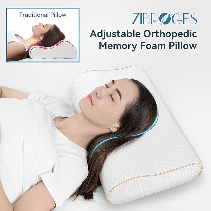 Sandwich Memory Foam Pillow for Sleeping - Ergonomic Cervical Cooling Pillows Queen Size 1 Pack (Soft)
