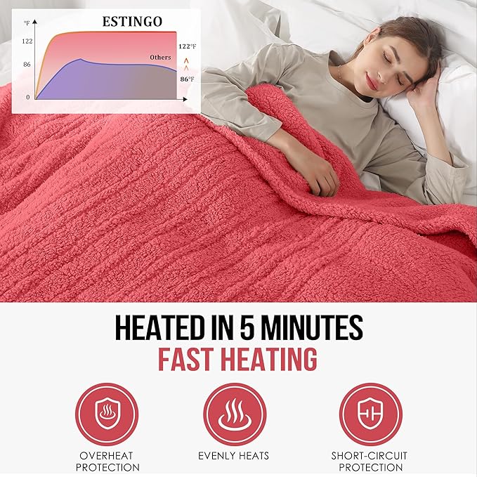 Full Size Heated Blanket, Electric Heated Blanket with 6 Heating Levels & 1-10 Hours Adjustable Timer, Ultra Soft and Thick Washable Full Electric Blanket for Bed, 72"X84", Rose Pink